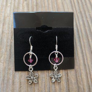 Handmade Pewter Flower Charm Dangle Earrings